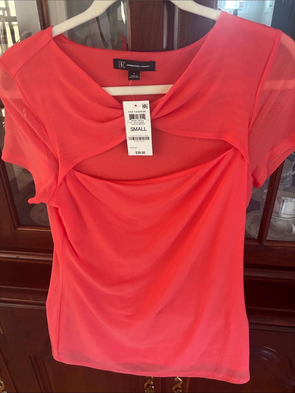 INC International Concepts Coral Pink Draped Short Sleeve Top